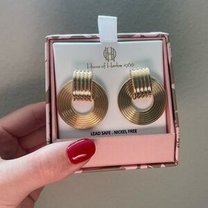 NEW House of Harlow 1960 Gold Circle Link Statement Chunky Earrings IN BOX